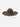 Brown 100% wool felt cowboy hat with a gold chain and green stones on a white background